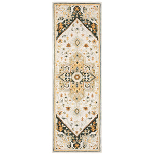 Homeroots 8' Ivory And Black Oriental Handmade Runner Rug Ivory,Charcoal Genuine Wool 508110