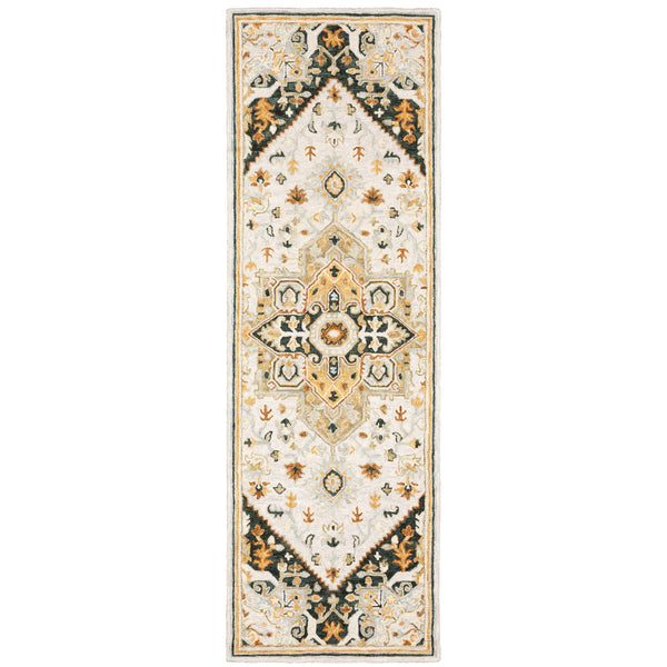 Homeroots 8' Ivory And Black Oriental Handmade Runner Rug Ivory,Charcoal Genuine Wool 508110