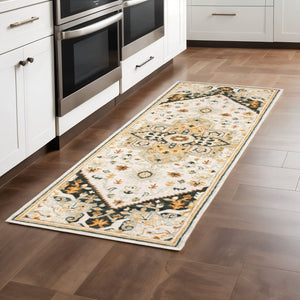 HomeRoots 10' Handmade Oriental Tufted Area Rug - Elegant Stain-Resistant Design for Modern & Classic Spaces Ivory/ Charcoal 2'6" x 8' 508110