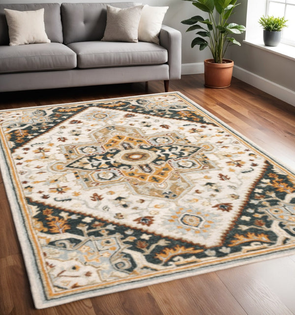 HomeRoots 10' Handmade Oriental Tufted Area Rug - Elegant Stain-Resistant Design for Modern & Classic Spaces 5' X 8' 508112