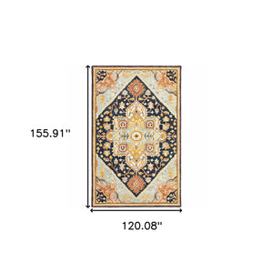 Homeroots 10' X 13' Navy Rust Blue Ivory And Gold Oriental Tufted Handmade Stain Resistant Area Rug Navy,Rust Genuine Wool 508114