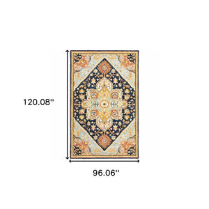 Homeroots 8' X 10' Navy Rust Blue Ivory And Gold Oriental Tufted Handmade Stain Resistant Area Rug Navy,Rust Genuine Wool 508118