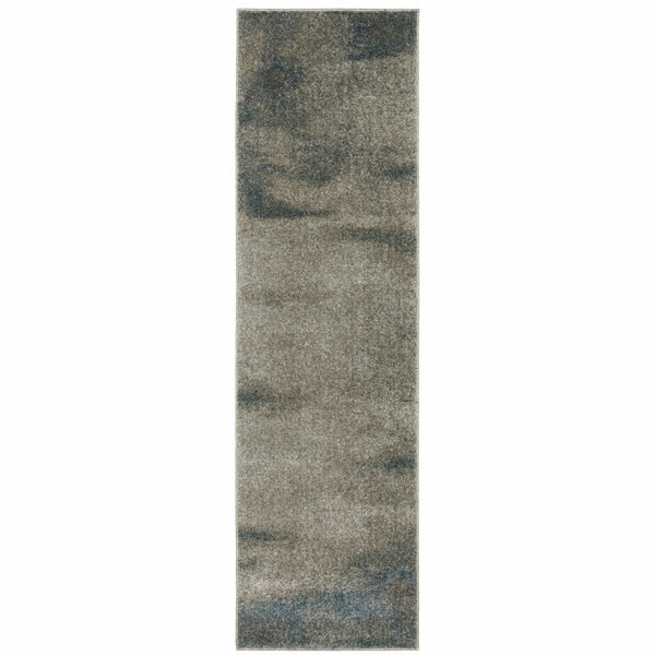 HomeRoots 8' Beige and Blue Abstract Distressed Runner Rug - Modern, Durable, Stain-Resistant Design for Busy Homes 2'3" x 7'6" 508119