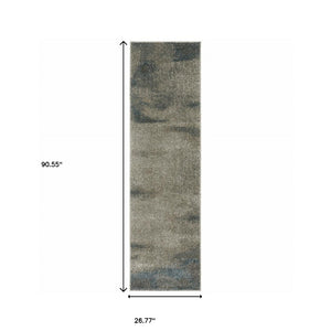 HomeRoots 8' Beige and Blue Abstract Distressed Runner Rug - Modern, Durable, Stain-Resistant Design for Busy Homes 2'3" x 7'6" 508119