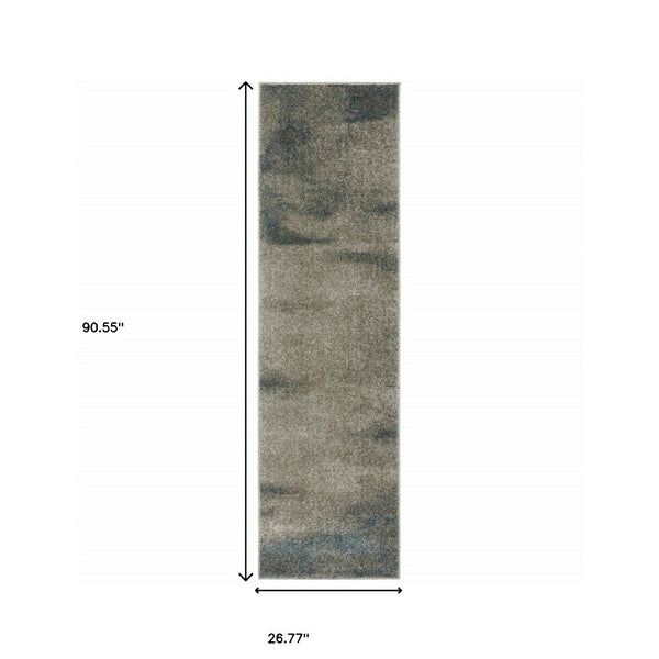 HomeRoots 8' Beige and Blue Abstract Distressed Runner Rug - Modern, Durable, Stain-Resistant Design for Busy Homes 2'3" x 7'6" 508119