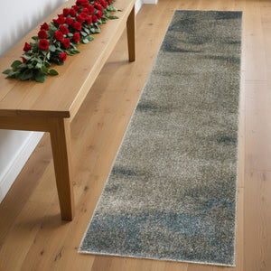 HomeRoots 8' Beige and Blue Abstract Distressed Runner Rug - Modern, Durable, Stain-Resistant Design for Busy Homes 2'3" x 7'6" 508119