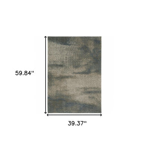 HomeRoots 8' Beige and Blue Abstract Distressed Runner Rug - Modern, Durable, Stain-Resistant Design for Busy Homes 3' x 5' 508120