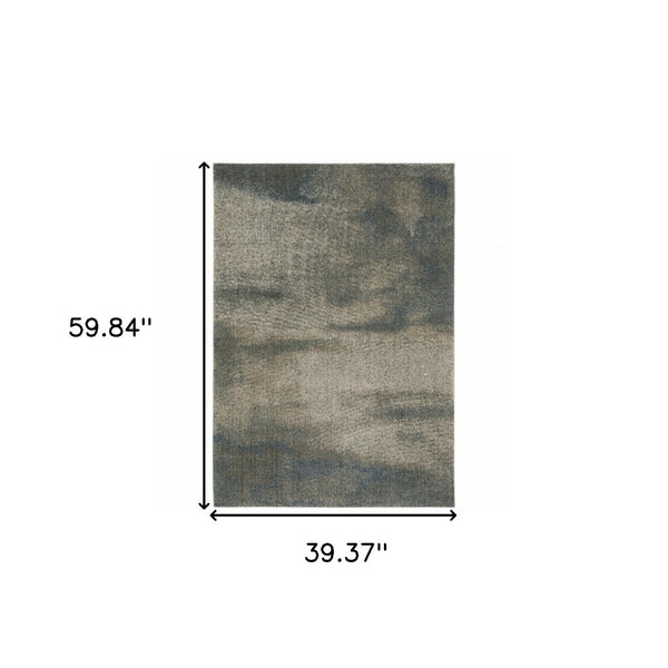 HomeRoots 8' Beige and Blue Abstract Distressed Runner Rug - Modern, Durable, Stain-Resistant Design for Busy Homes 3' x 5' 508120