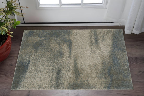 HomeRoots 8' Beige and Blue Abstract Distressed Runner Rug - Modern, Durable, Stain-Resistant Design for Busy Homes 3' x 5' 508120