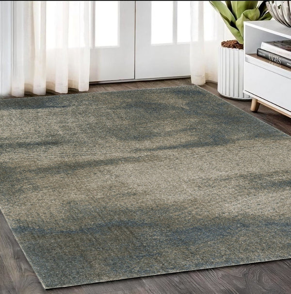 HomeRoots 8' Beige and Blue Abstract Distressed Runner Rug - Modern, Durable, Stain-Resistant Design for Busy Homes 5' X 8' 508121