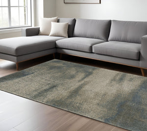 HomeRoots 8' Beige and Blue Abstract Distressed Runner Rug - Modern, Durable, Stain-Resistant Design for Busy Homes 10' X 13' 508124