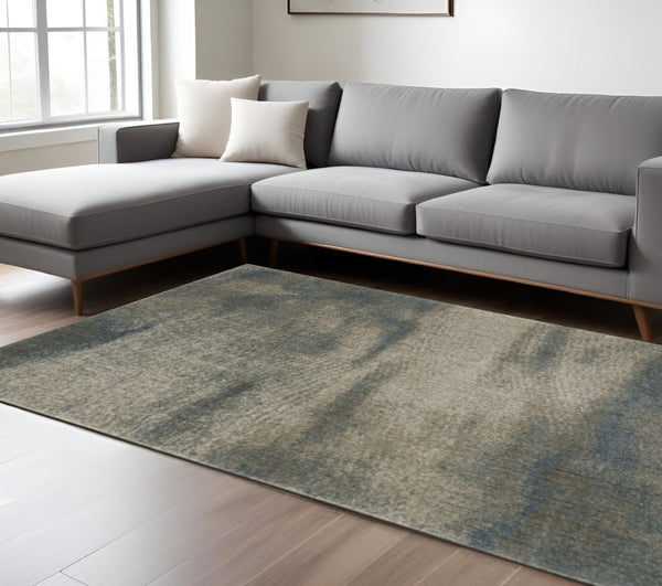 HomeRoots 8' Beige and Blue Abstract Distressed Runner Rug - Modern, Durable, Stain-Resistant Design for Busy Homes 10' X 13' 508124