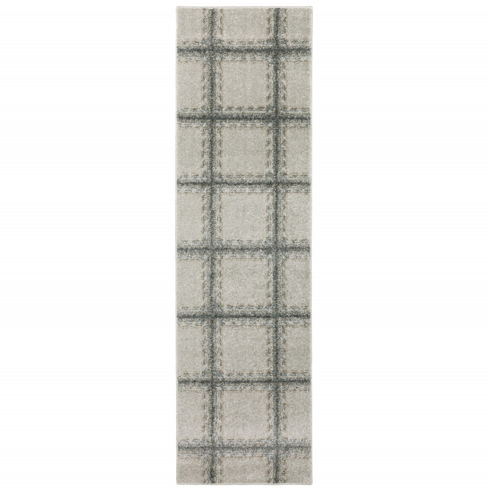 HomeRoots 8' Gray Geometric Runner Rug - Durable, Stain-Resistant Design Perfect for High-Traffic Entryways 2'3" x 7'6" 508125