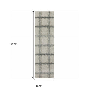 HomeRoots 8' Gray Geometric Runner Rug - Durable, Stain-Resistant Design Perfect for High-Traffic Entryways 2'3" x 7'6" 508125