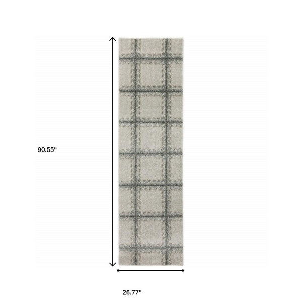 HomeRoots 8' Gray Geometric Runner Rug - Durable, Stain-Resistant Design Perfect for High-Traffic Entryways 2'3" x 7'6" 508125