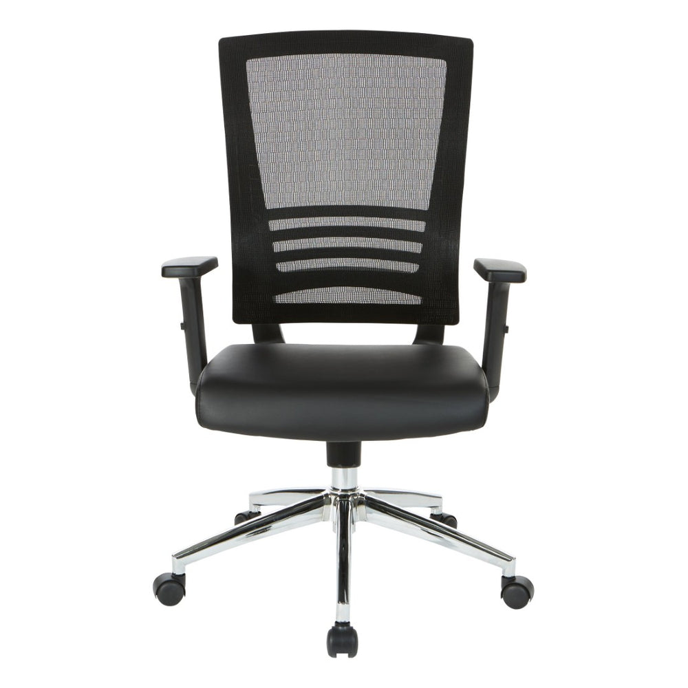 OSP Home Furnishings Black Mesh and Faux Leather Office Chair with Lumbar Support and Chrome Rolling Base EM60930C-EC3
