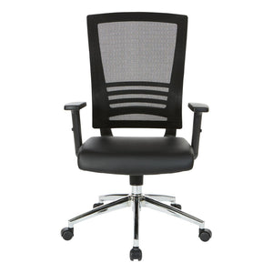 OSP Home Furnishings Black Mesh and Faux Leather Office Chair with Lumbar Support and Chrome Rolling Base EM60930C-EC3
