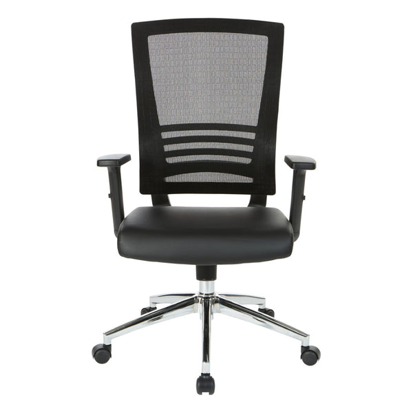 OSP Home Furnishings Black Mesh and Faux Leather Office Chair with Lumbar Support and Chrome Rolling Base EM60930C-EC3