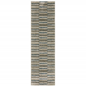 HomeRoots 8' Abstract Distressed Runner Rug in Beige and Blue – Durable, Stain-Resistant Design for Hallways 2'3" x 7'6" 508131