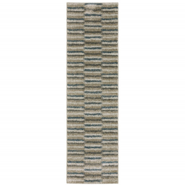 HomeRoots 8' Abstract Distressed Runner Rug in Beige and Blue – Durable, Stain-Resistant Design for Hallways 2'3" x 7'6" 508131