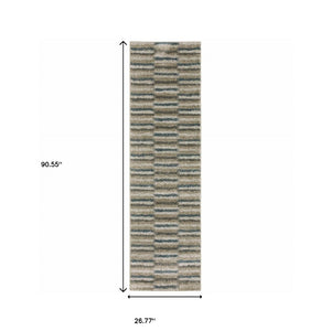 HomeRoots 8' Abstract Distressed Runner Rug in Beige and Blue – Durable, Stain-Resistant Design for Hallways 2'3" x 7'6" 508131