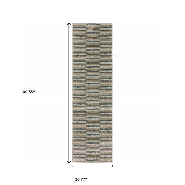 HomeRoots 8' Abstract Distressed Runner Rug in Beige and Blue – Durable, Stain-Resistant Design for Hallways 2'3" x 7'6" 508131