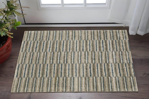 HomeRoots 8' Abstract Distressed Runner Rug in Beige and Blue – Durable, Stain-Resistant Design for Hallways 3' x 5' 508132