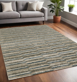 HomeRoots 8' Abstract Distressed Runner Rug in Beige and Blue – Durable, Stain-Resistant Design for Hallways 5' X 8' 508133