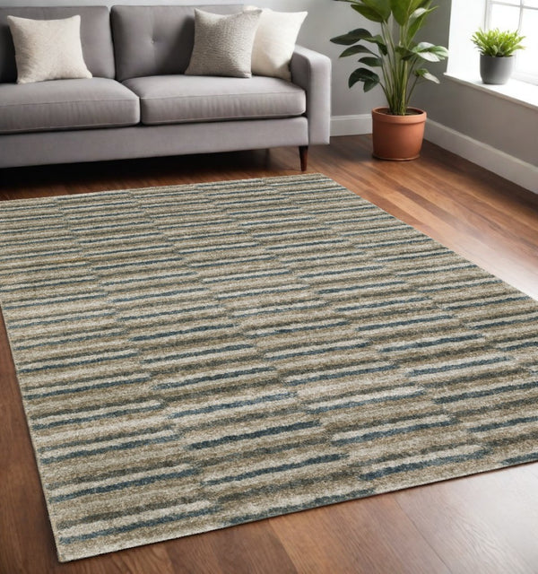 HomeRoots 8' Abstract Distressed Runner Rug in Beige and Blue – Durable, Stain-Resistant Design for Hallways 5' X 8' 508133