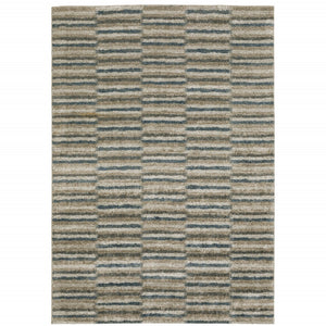 HomeRoots 8' Abstract Distressed Runner Rug in Beige and Blue – Durable, Stain-Resistant Design for Hallways 7' X 10' 508134