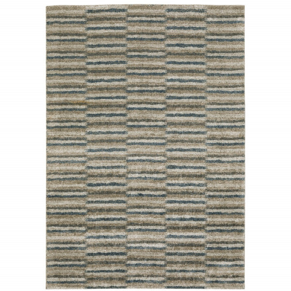 HomeRoots 8' Abstract Distressed Runner Rug in Beige and Blue – Durable, Stain-Resistant Design for Hallways 7' X 10' 508134