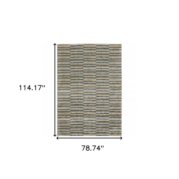 HomeRoots 8' Abstract Distressed Runner Rug in Beige and Blue – Durable, Stain-Resistant Design for Hallways 7' X 10' 508134