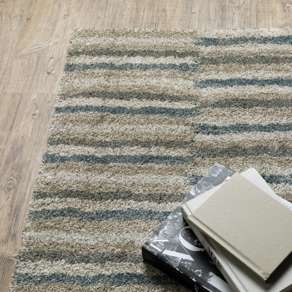 HomeRoots 8' Abstract Distressed Runner Rug in Beige and Blue – Durable, Stain-Resistant Design for Hallways 7' X 10' 508134
