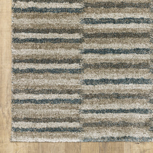 HomeRoots 8' Abstract Distressed Runner Rug in Beige and Blue – Durable, Stain-Resistant Design for Hallways 7' X 10' 508134