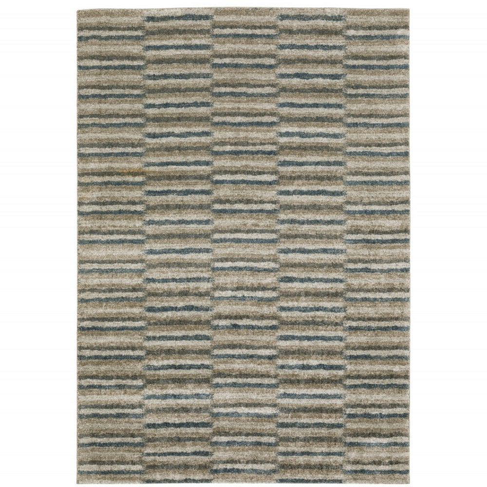 HomeRoots 8' Abstract Distressed Runner Rug in Beige and Blue – Durable, Stain-Resistant Design for Hallways 10' X 13' 508136