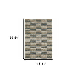 HomeRoots 8' Abstract Distressed Runner Rug in Beige and Blue – Durable, Stain-Resistant Design for Hallways 10' X 13' 508136
