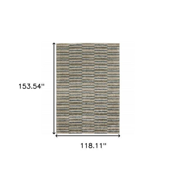 HomeRoots 8' Abstract Distressed Runner Rug in Beige and Blue – Durable, Stain-Resistant Design for Hallways 10' X 13' 508136