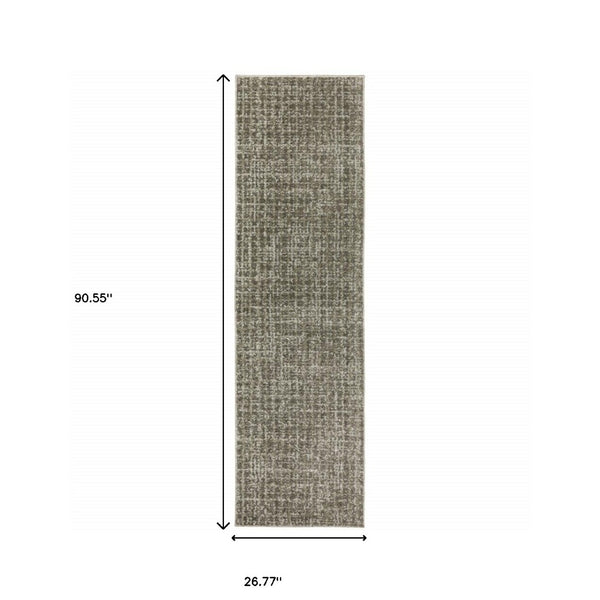 HomeRoots 8' Elegant Brown and Beige Geometric Distressed Runner Rug for Hallways, Entryways, and Living Spaces 2'3" x 7'6" 508137