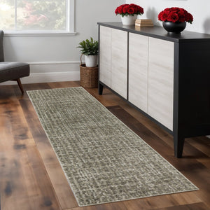 HomeRoots 8' Elegant Brown and Beige Geometric Distressed Runner Rug for Hallways, Entryways, and Living Spaces 2'3" x 7'6" 508137
