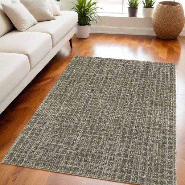 HomeRoots 8' Elegant Brown and Beige Geometric Distressed Runner Rug for Hallways, Entryways, and Living Spaces 5' X 8' 508139