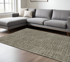 HomeRoots 8' Elegant Brown and Beige Geometric Distressed Runner Rug for Hallways, Entryways, and Living Spaces 8' X 11' 508141