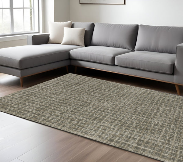 HomeRoots 8' Elegant Brown and Beige Geometric Distressed Runner Rug for Hallways, Entryways, and Living Spaces 8' X 11' 508141