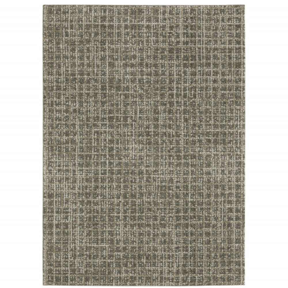 HomeRoots 8' Elegant Brown and Beige Geometric Distressed Runner Rug for Hallways, Entryways, and Living Spaces 10' X 13' 508142