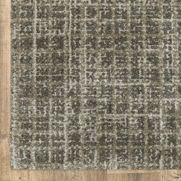 HomeRoots 8' Elegant Brown and Beige Geometric Distressed Runner Rug for Hallways, Entryways, and Living Spaces 10' X 13' 508142