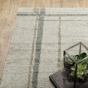 HomeRoots 8' Beige and Blue Geometric Distressed Runner Rug for Modern Spaces – Durable, Stylish, Easy Care 2'3" x 7'6" 508143