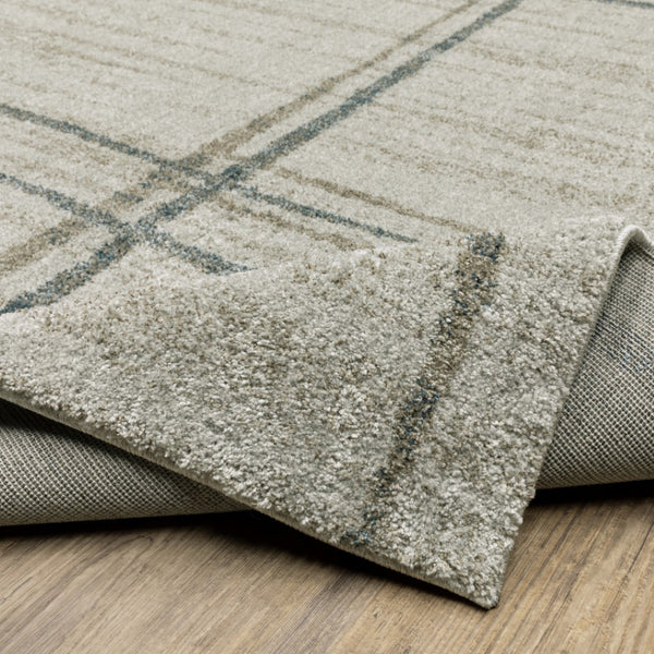 HomeRoots 8' Beige and Blue Geometric Distressed Runner Rug for Modern Spaces – Durable, Stylish, Easy Care 2'3" x 7'6" 508143