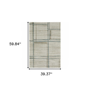 HomeRoots 8' Beige and Blue Geometric Distressed Runner Rug for Modern Spaces – Durable, Stylish, Easy Care 3' x 5' 508144