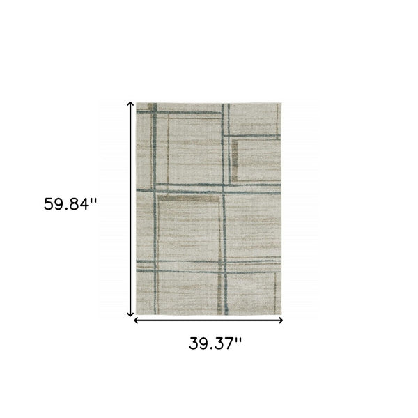HomeRoots 8' Beige and Blue Geometric Distressed Runner Rug for Modern Spaces – Durable, Stylish, Easy Care 3' x 5' 508144