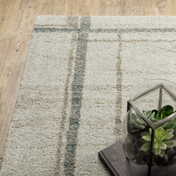 HomeRoots 8' Beige and Blue Geometric Distressed Runner Rug for Modern Spaces – Durable, Stylish, Easy Care 3' x 5' 508144