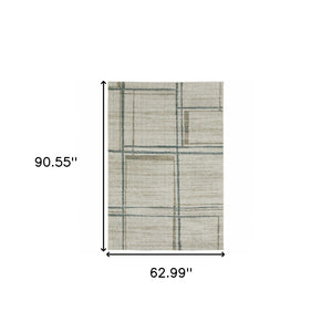 HomeRoots 8' Beige and Blue Geometric Distressed Runner Rug for Modern Spaces – Durable, Stylish, Easy Care 5' X 8' 508145